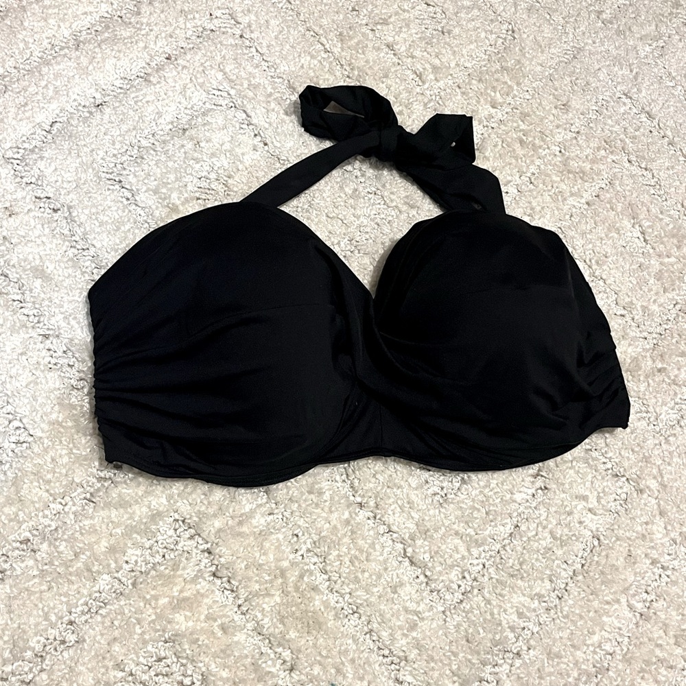 Lands end black criss cross bikini top size 14 DDD swim summer